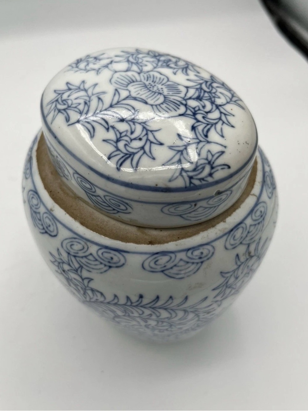 Blue and White Floral Porcelain Ginger Jar